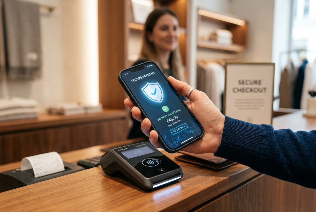 Secure digital payment process on a smartphone screen